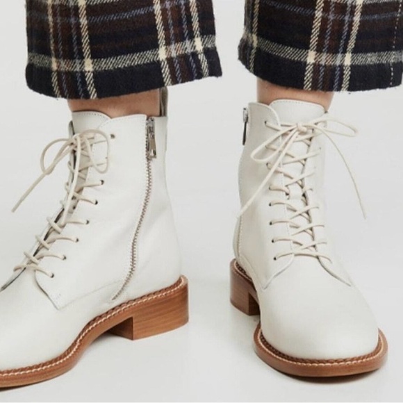 Vince Shoes - Vince Women’s Cabria Leather Combat Lace-up Boot In Off White, size 7.5